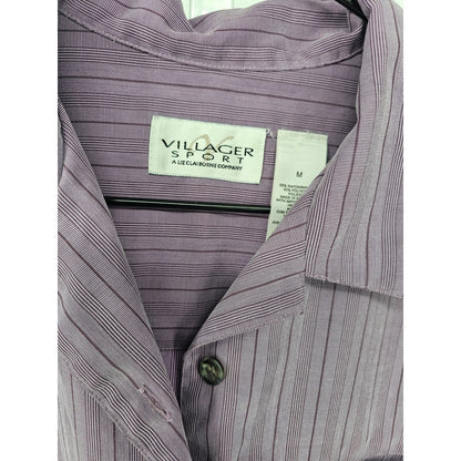 Villager Sport Womens Sz M Long Sleeve Button Up Dress Shirt Purple Striped