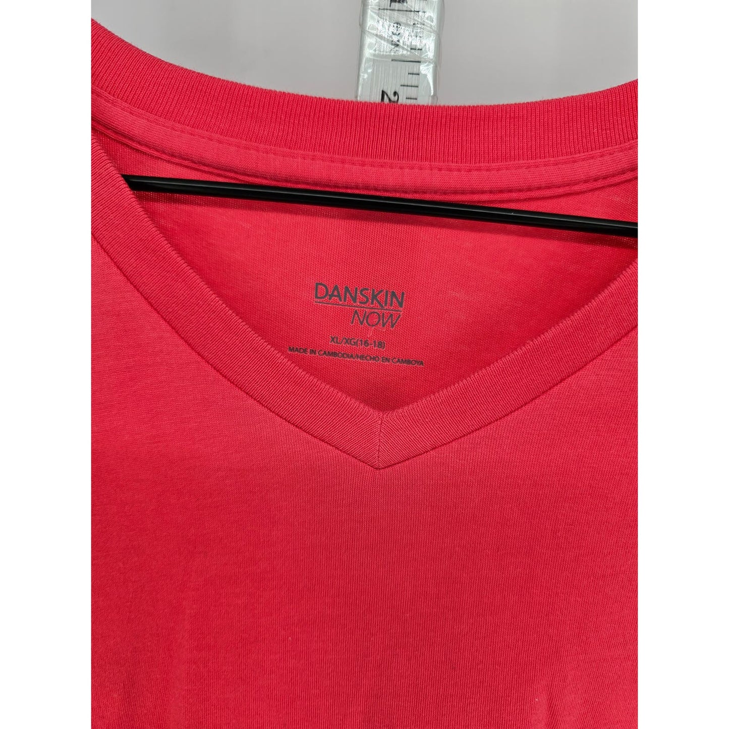 Danskin Now Womens Sz XL Short Sleeve V Neck T Shirt Dark Coral Pink