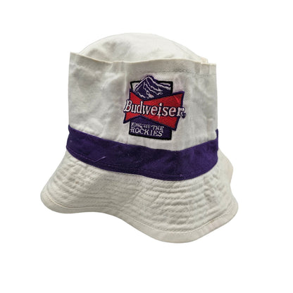 Budweiser King of the Rockies Mens Cotton Bucket Hat Beer White