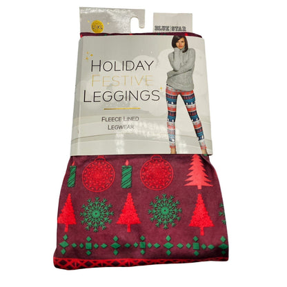 Blue Star Womens Sz L/XL Fleece Lined Holiday Festival Leggings Christmas Tree