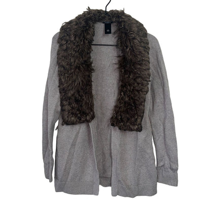 Ann Taylor Womens Sz M Taupe and Faux Fur Open Front Sweater