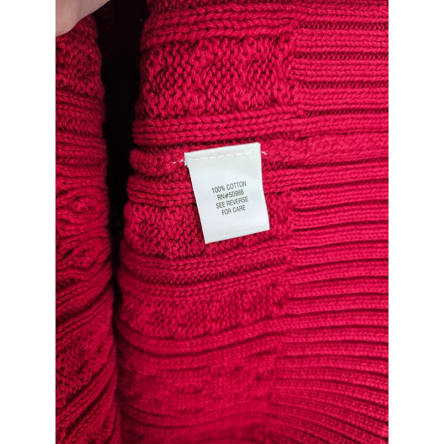 Croft & Barrow Womens Sz L Cableknit Cotton 1/4 Zip Knit Sweater Red