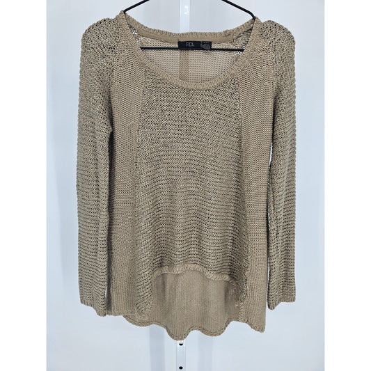 RDI Womens Sz S High Low Hem Slouchy Sweater Beige Open Knit