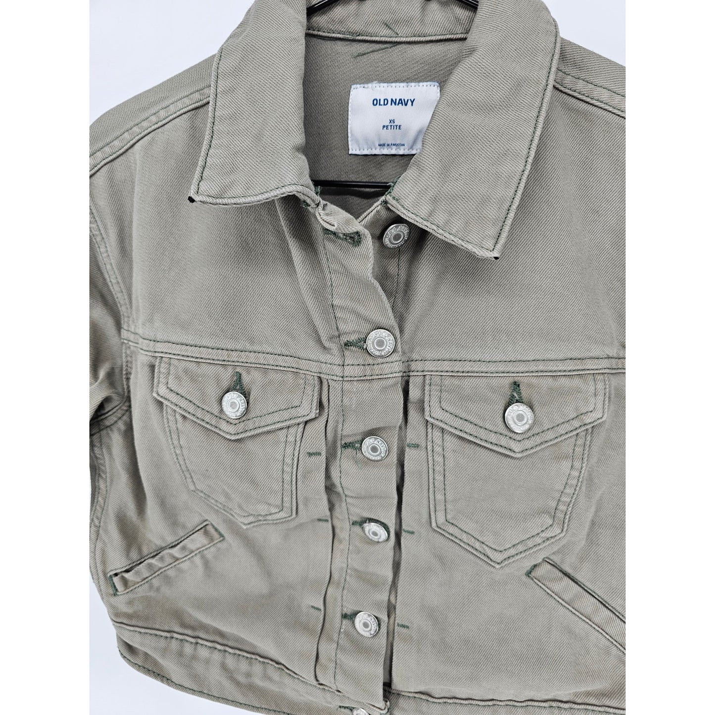 Old Navy Womens Sz XS Cropped Denim Jacket Olive Green Cotton