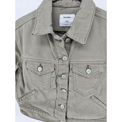 Old Navy Womens Sz XS Cropped Denim Jacket Olive Green Cotton