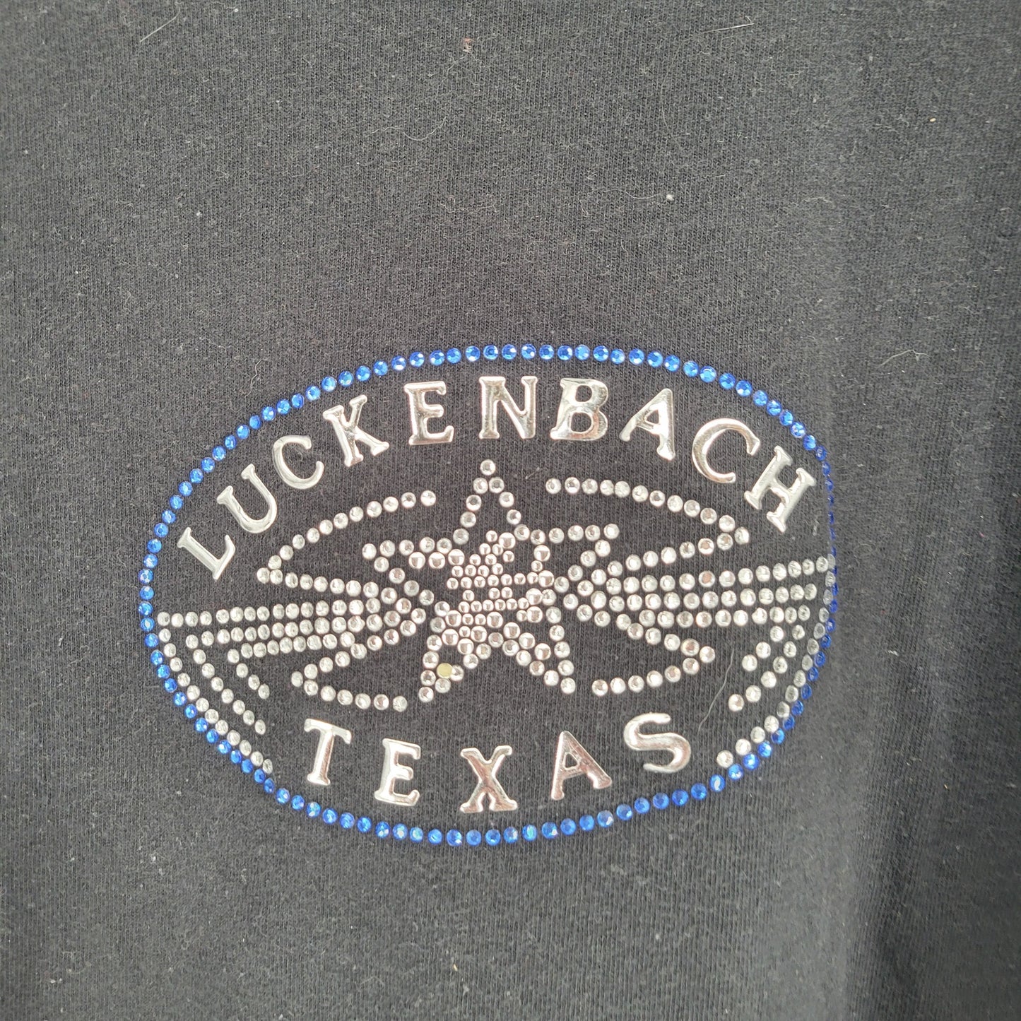 Vintage Y2K Womens Sz L Short Sleeve T Shirt Rhinestone Luckenbach Texas Black