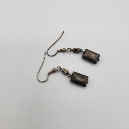 Vintage BARCS Silver TONE Amber Orange Glass CABOCHON Clip ON Earrings