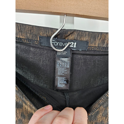 Forever 21 Womens Sz S Black and Gold Leggings metallic Sheen Shiny