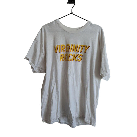 Virginity Rocks Mens Sz XL Short Sleeve T Shirt White Yellow