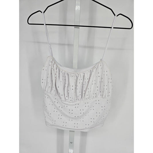 Birch and Stone Womens Sz XL Cropped Spaghetti Strap Top White Eyelet