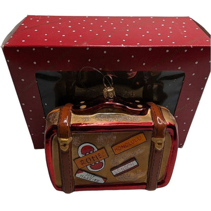 Vintage Dillards Trimmings Christmas Ornament Blown Glass Suitcase Travel