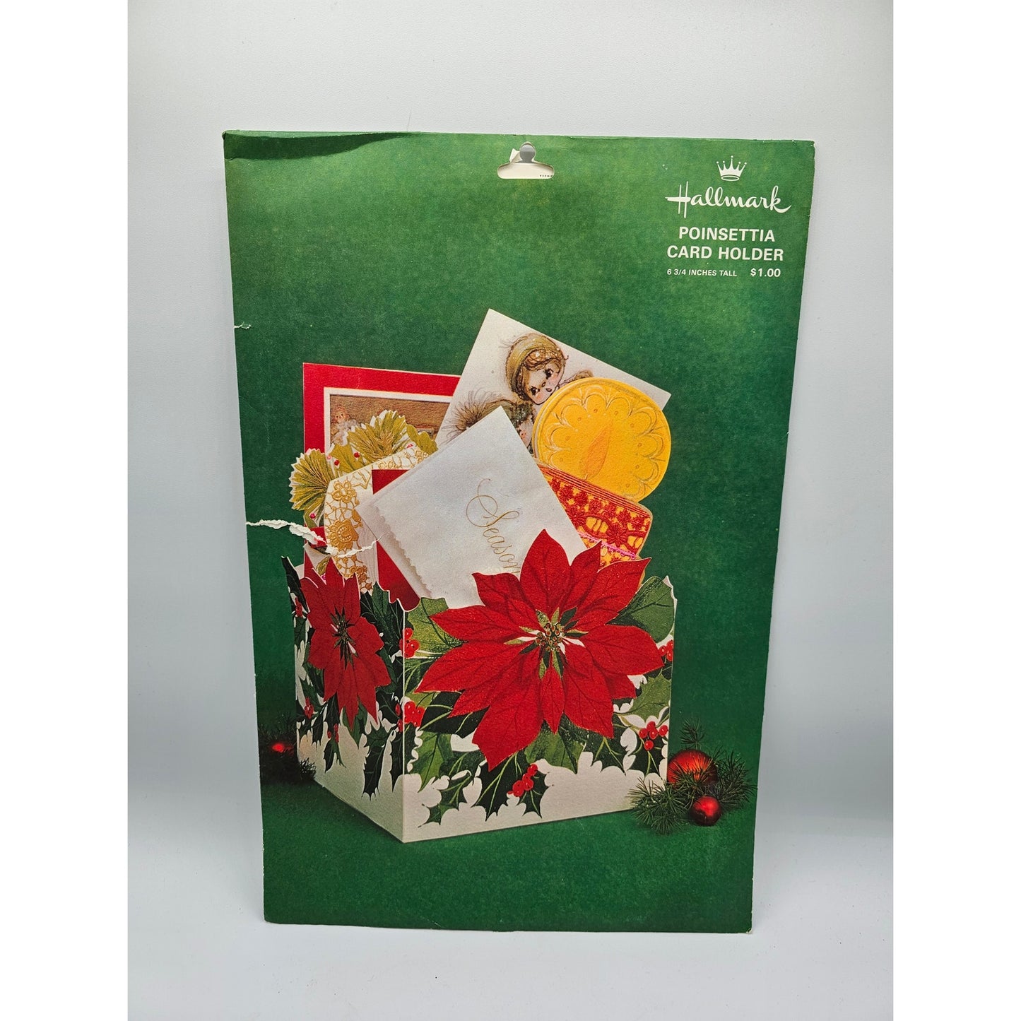 Vintage 1960s Hallmark Poinsettia Christmas Card Holder NEW