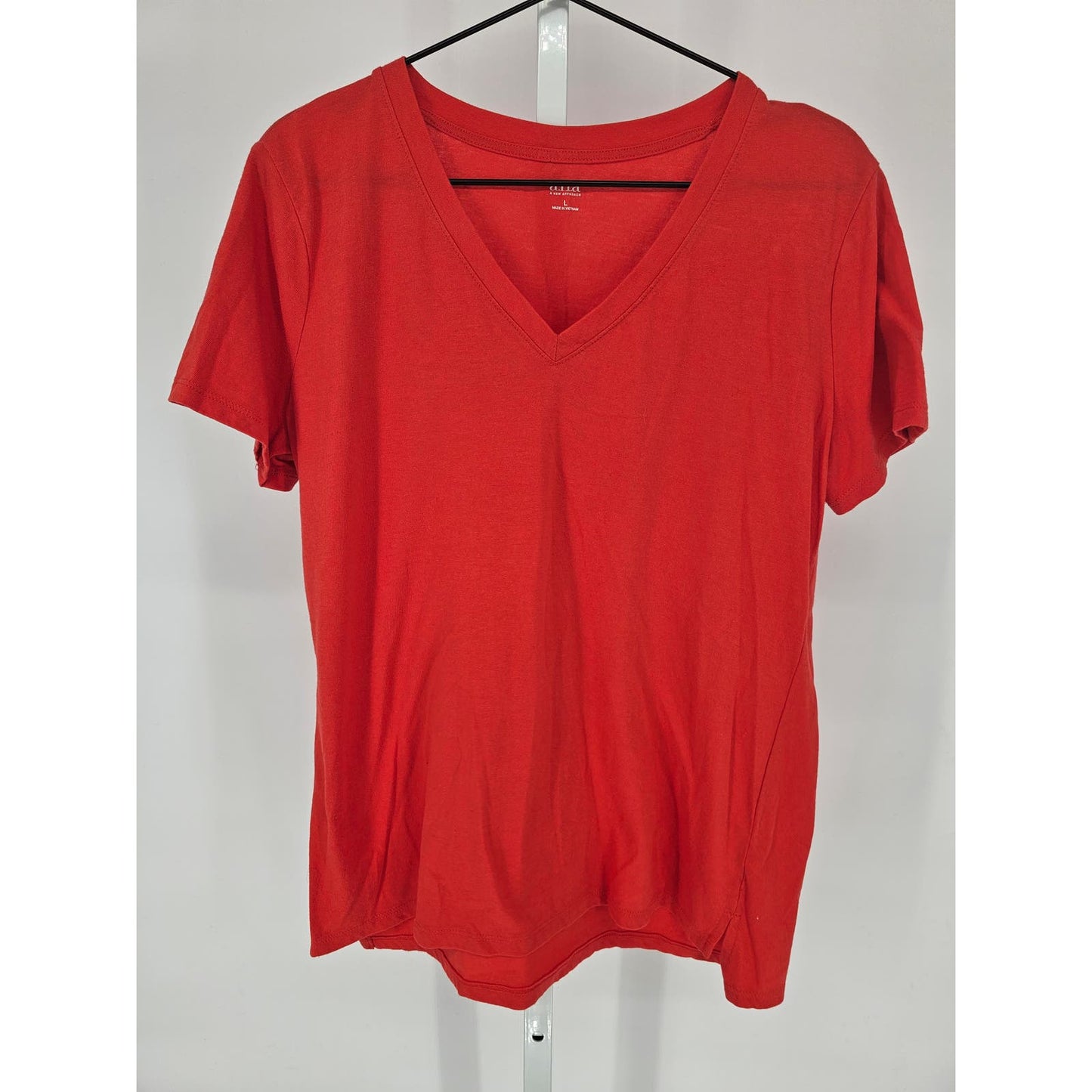 ANA A New Approach Womens Sz L Short Sleeve V Neck T Shirt Dark Orange