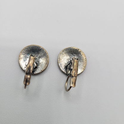 Vintage 1960s Clip On Earrings Silver Tone Disc Front Embossed