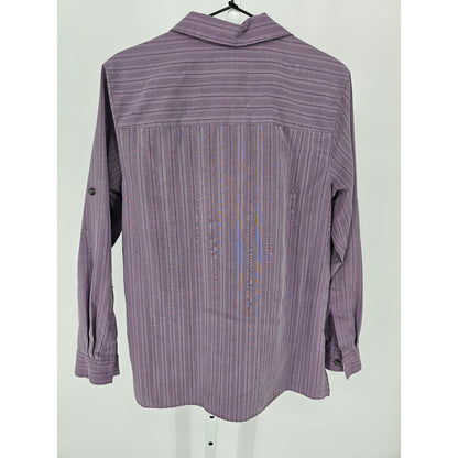 Villager Sport Womens Sz M Long Sleeve Button Up Dress Shirt Purple Striped