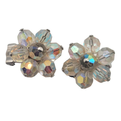 Vintage BARCS Silver TONE Amber Orange Glass CABOCHON Clip ON Earrings