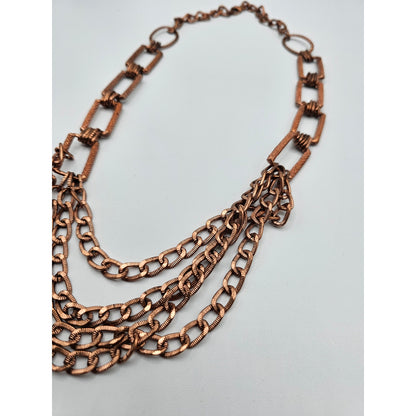 Vintage Rose Gold Tone Multi Chain Link Necklace 1980s Square Chain