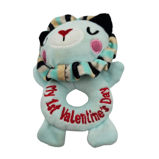 My 1st Valentines Day Rattle Lovey Teal Green Lion Baby Toy