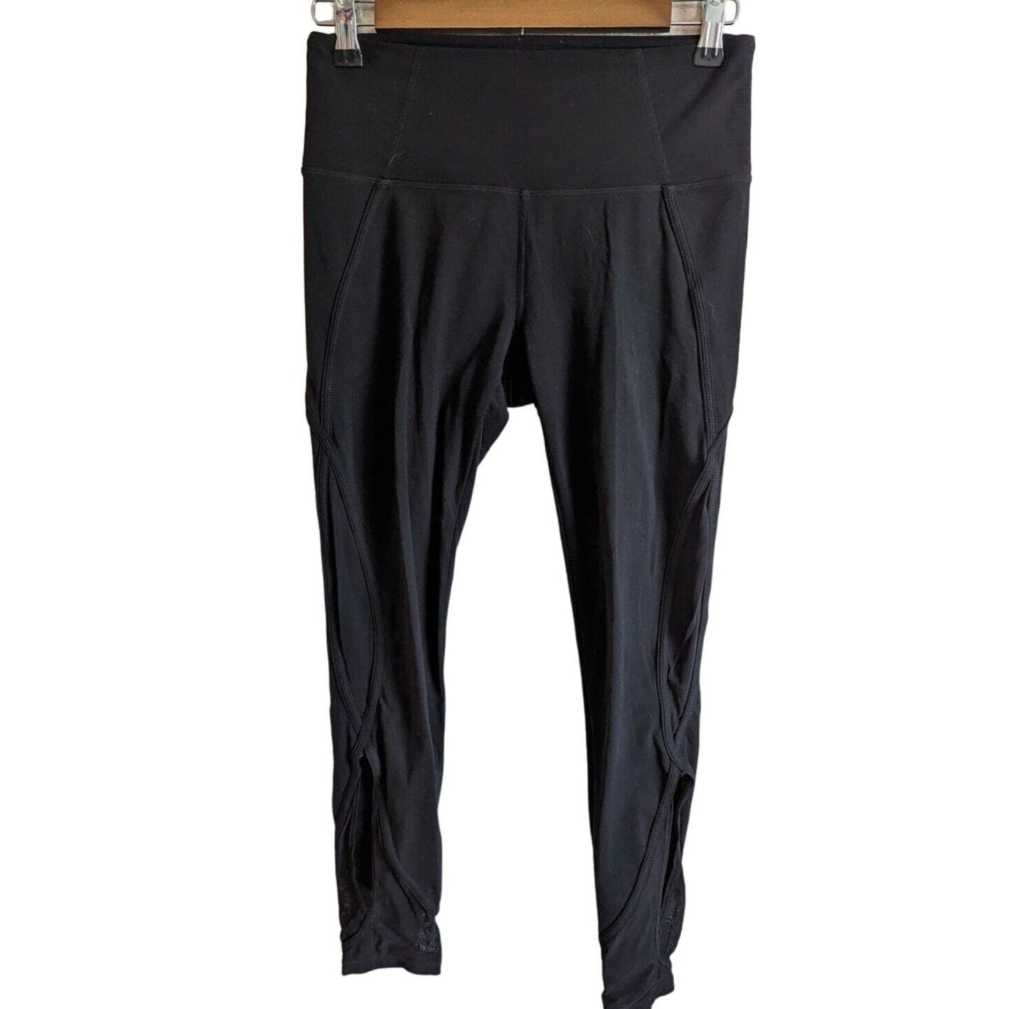 Athleta Womens Sz S Compression Leggings Black Mesh Bottom Cropped