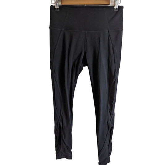 Athleta Womens Sz S Compression Leggings Black Mesh Bottom Cropped