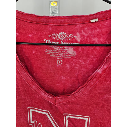 Three Square Nebraska Huskers Womens Sz L Short Sleeve V Neck T Shirt Stonewash