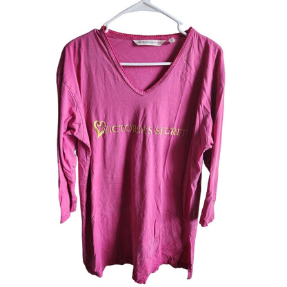 Vintage Victorias Secret Sz XS Sleep Shirt Long Sleeve Pink Embroidered