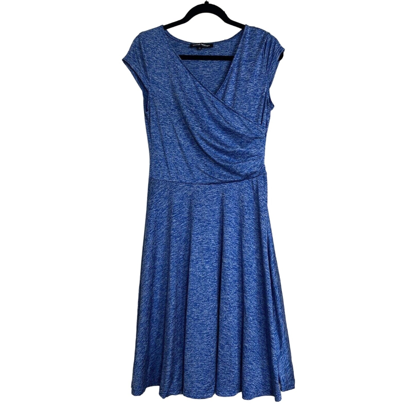 Oxiuli Fashion Juniors Sz 7 Midi Faux Wrap Pinup Style Dress Blue