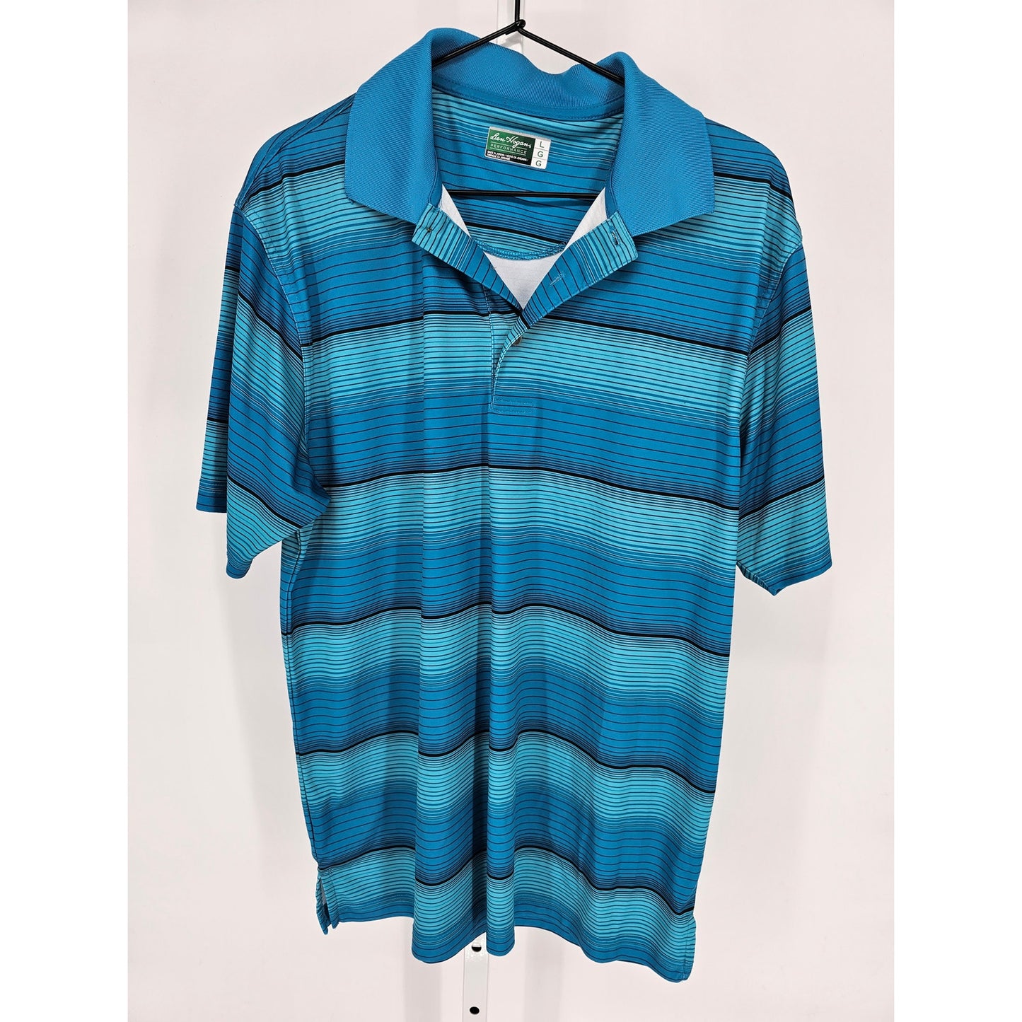 Ben Hogan Performance Mens Sz L Short Sleeve Polo Shirt Blue Striped Golf