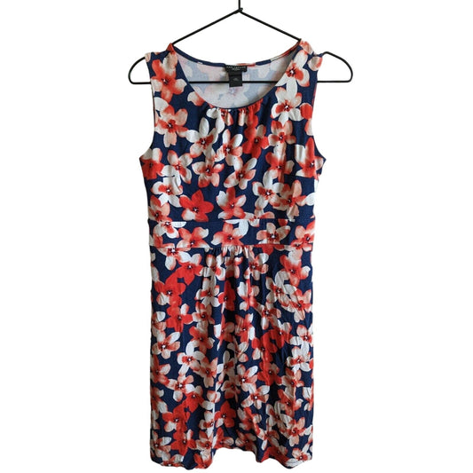 Ann Taylor Petite Womens Sz SP Knee Length Dress Blue Red Floral Shift