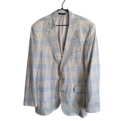 Vintage 1970s Andover Reed Mens 2 Button Suit Coat Light Blue Plaid Sz 42R