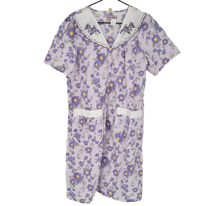 Vintage Lati Fashion Womens Sz M Purple Floral House Dress Nightgown Cotton