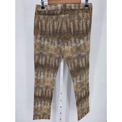 Vintage 1990s Womens Sz 8 Cristina Slim Leg Snakeskin Pants Beige Brown