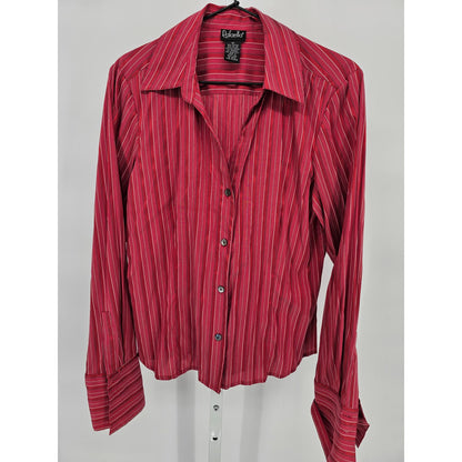 Rafaella Womens Sz 12 Long Sleeve Button Up Dress Shirt Red Striped Blouse