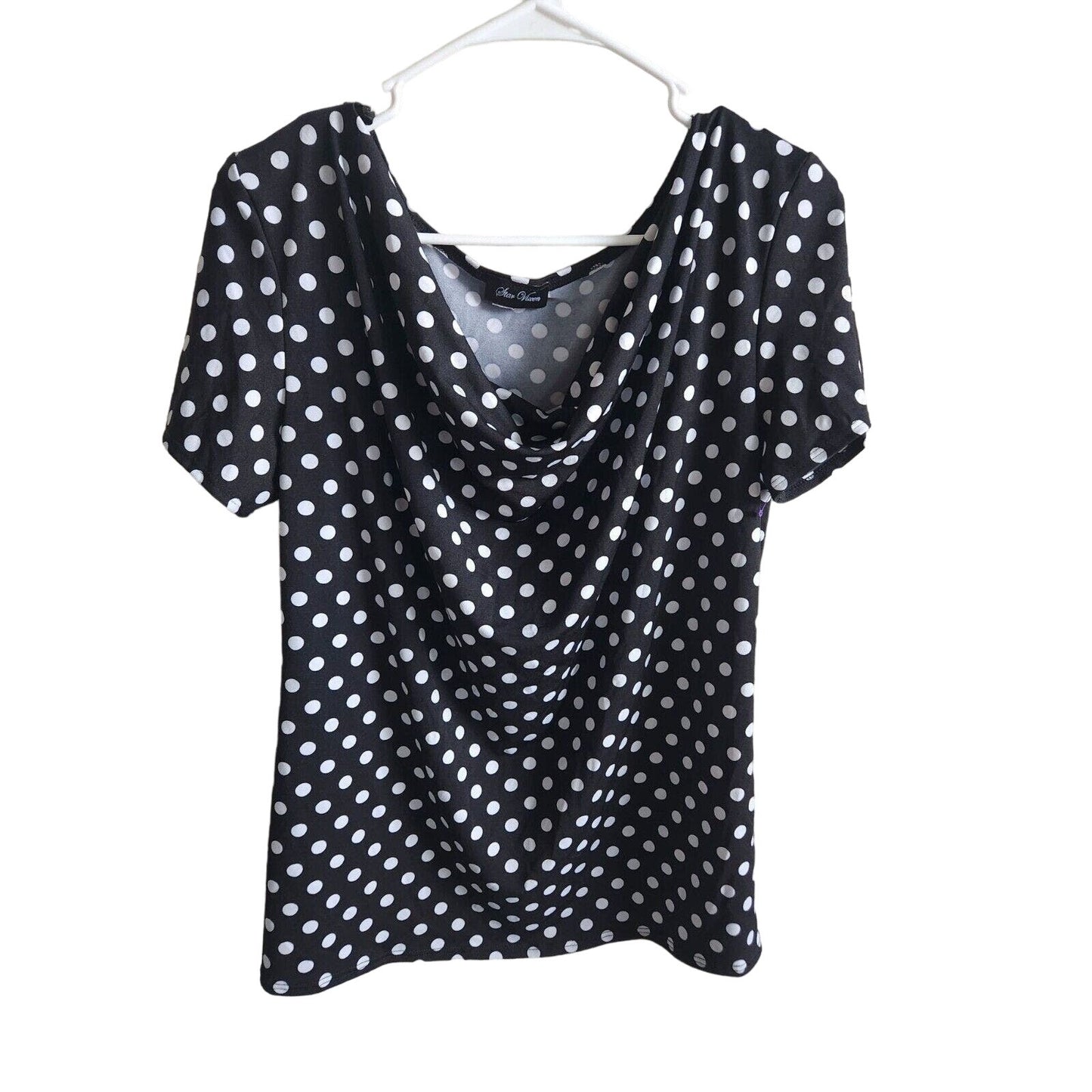 Vintage Star Vixen Womens Sz L Scoop Neck Blouse Polka Dot Black White