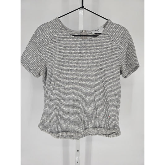 Emelia Womens Sz S Short Sleeve Knit T Shirt Gray and White Striped