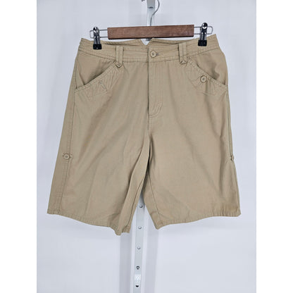 White Stag Womens 8 Bermuda Length Safari Style Shorts Beige Khaki 100% Cotton