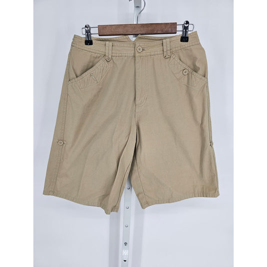 White Stag Womens 8 Bermuda Length Safari Style Shorts Beige Khaki 100% Cotton