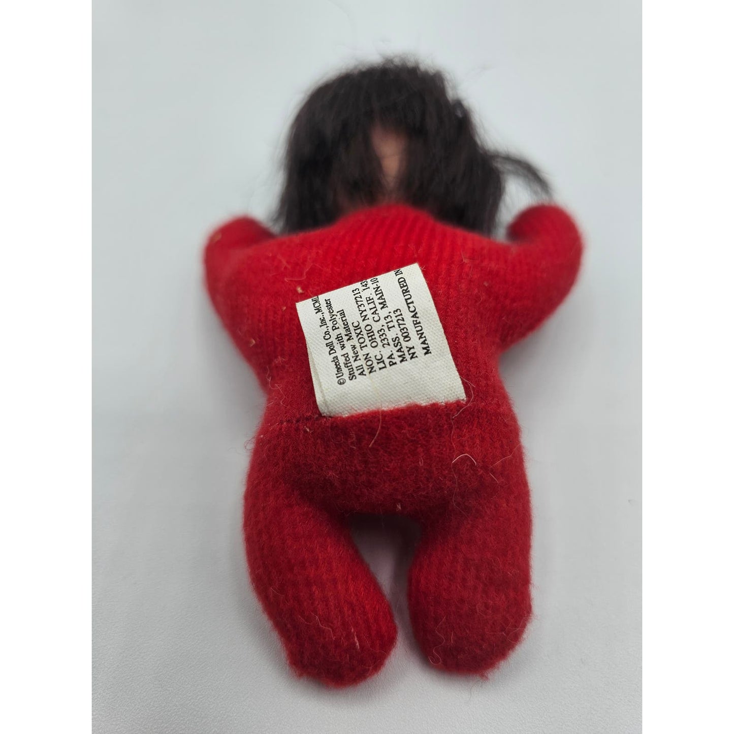 Vintage Uneeda Doll Co Plush Small Red Stuffed Animal Vinyl Head Doll