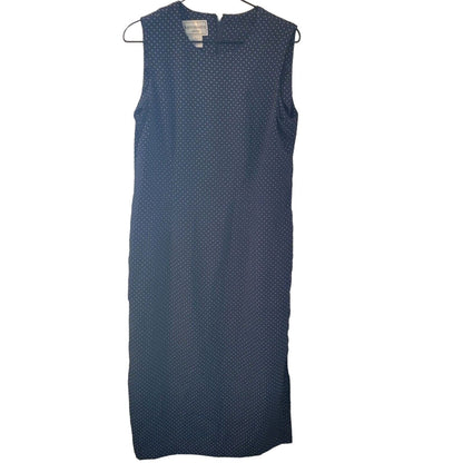 Karin Stevens Womens Sz 14P Petite Maxi Dress Navy Blue White Polka Dot