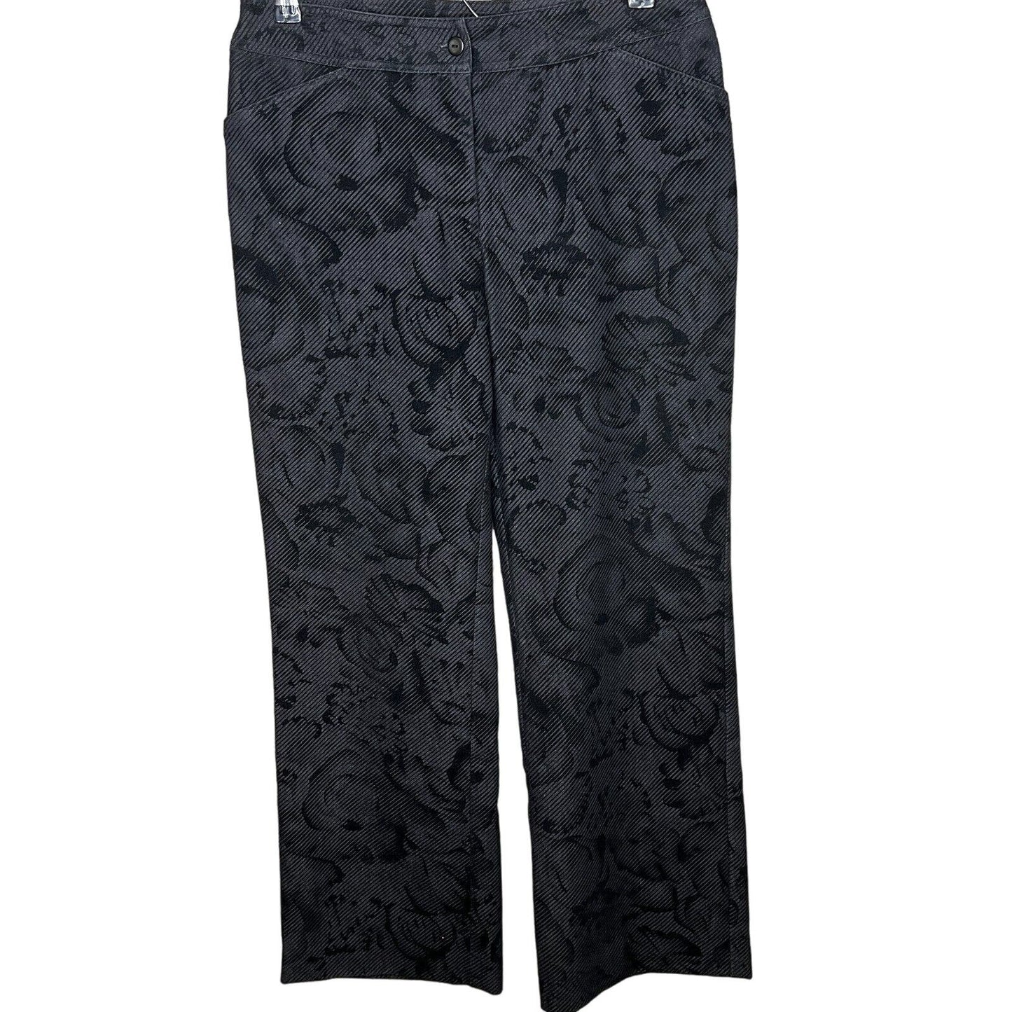 Nygard Collection Womens Sz 8 Straight Leg Casual Pants Black Floral Velvet