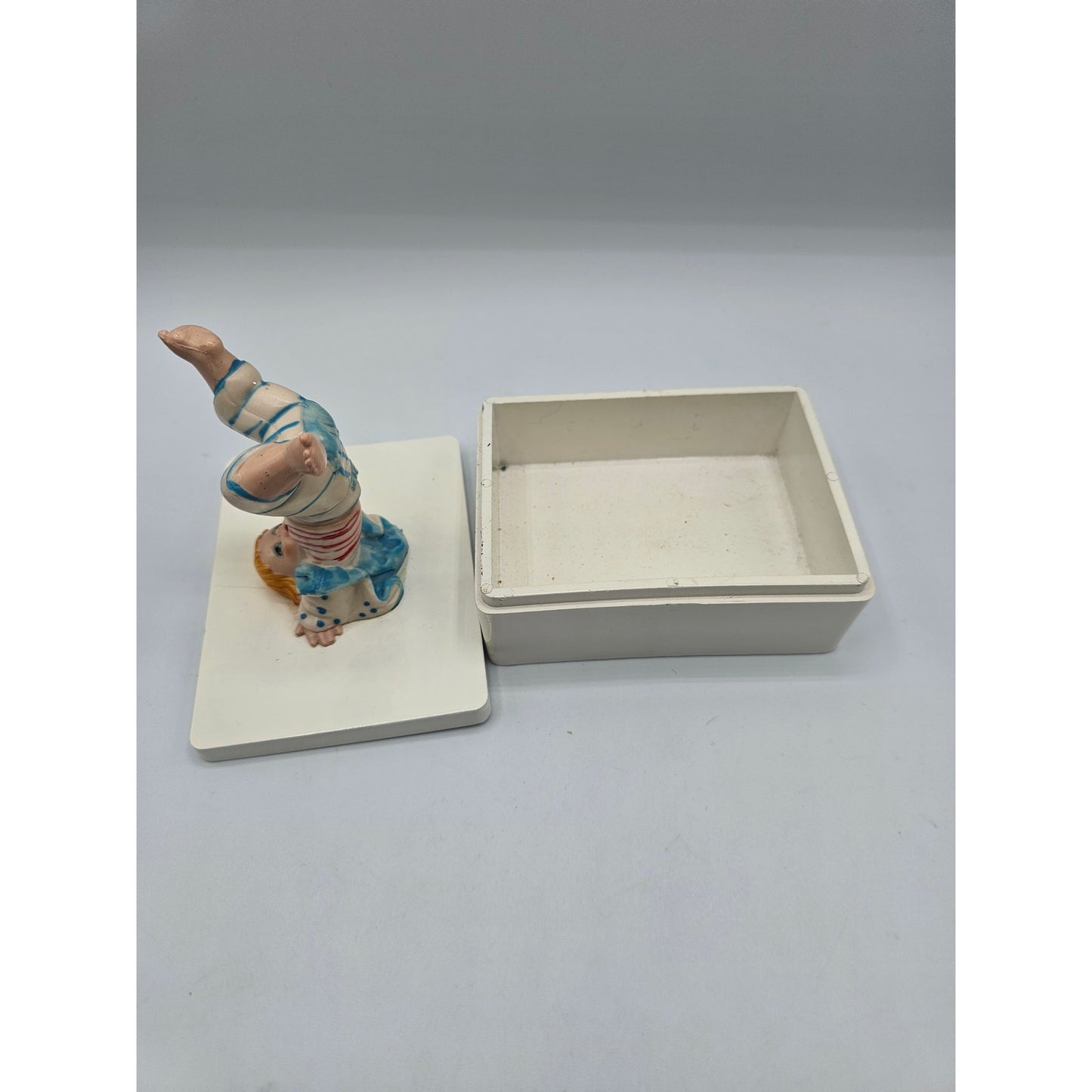 Vintage Lillian Vernon Made in Italy Trinket Box Whimsical Headstand Boy