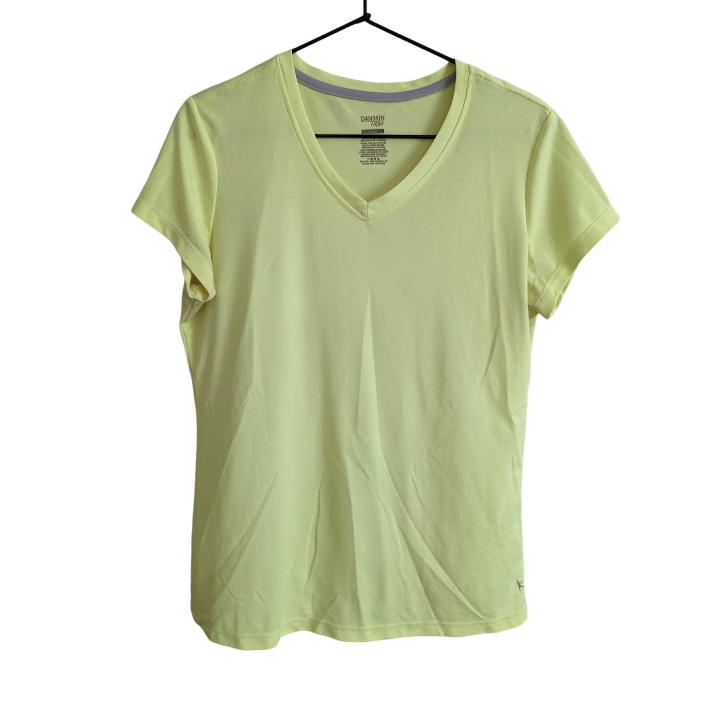 Danskin Now Womens Sz L Loose Fit V Neck Athletic T Shirt Light Yellow