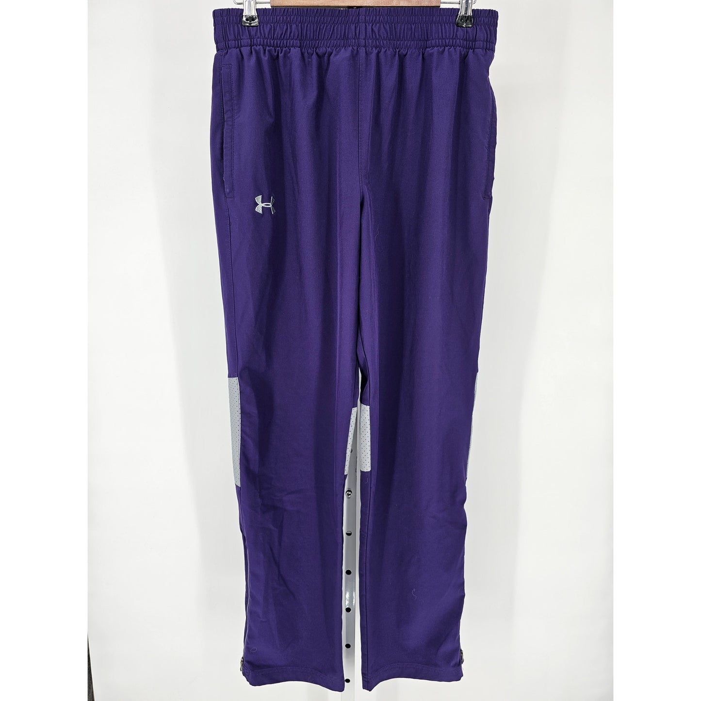 Under Armour Pants Mens Sz M Purple White Track Ankle Zip Wide Straight Loose