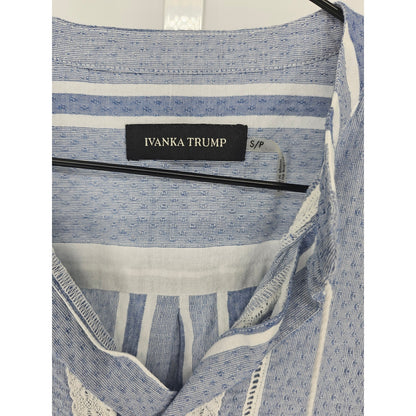 Ivanka Trump Womens Sz S Long Sleeve Blouse Blue White Striped Tassel