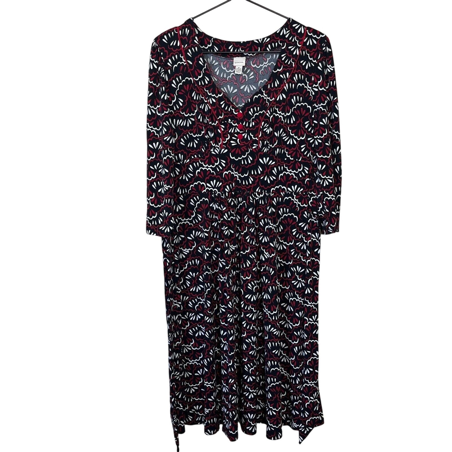 Vintage Merona Womens Sz M Midi Dress Black Red White V Neck
