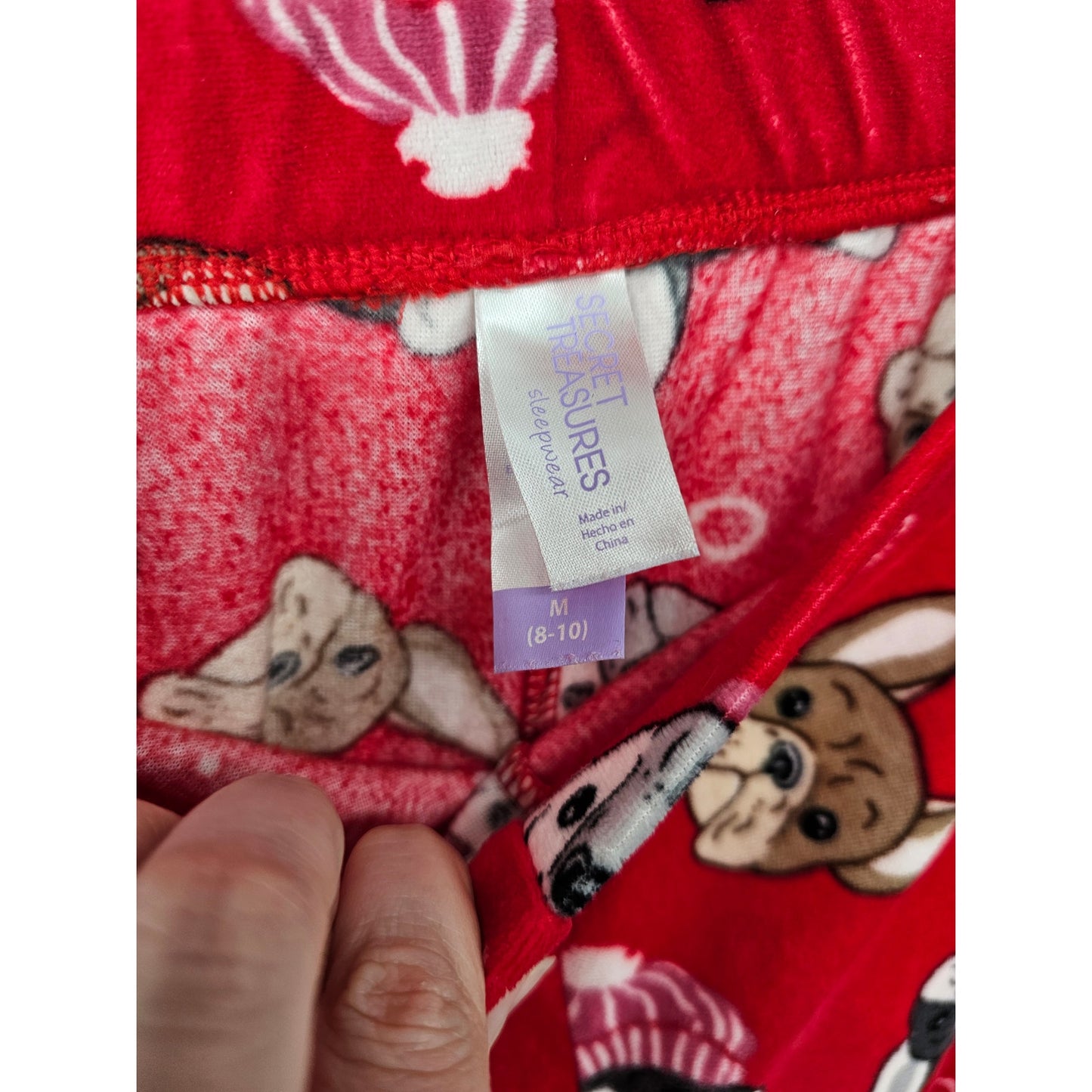 Secret Treasures Womens Sz M Pajama Lounge Pants English Bulldog Dog Print Red