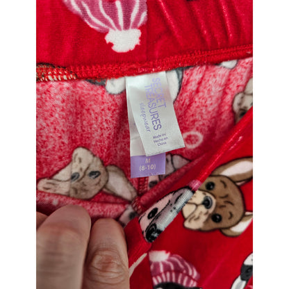 Secret Treasures Womens Sz M Pajama Lounge Pants English Bulldog Dog Print Red