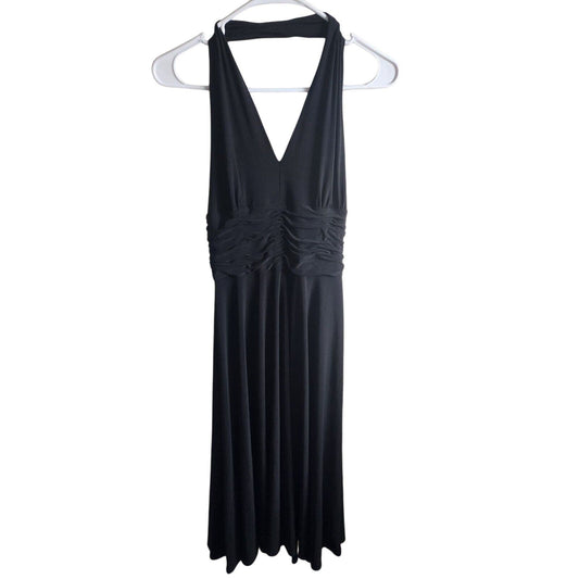 Chaps Womens Sz S Midi Length Halter Dress Solid Black