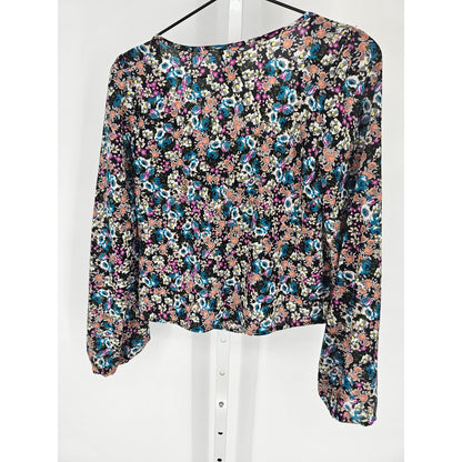 Mudd Womens Sz XS Button Front Long Sleeve Blouse Colorful Floral