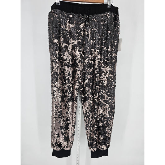 1. State Womens Sz L Pull On Full Sequin Pants Dramatic Pause Lustre Nude